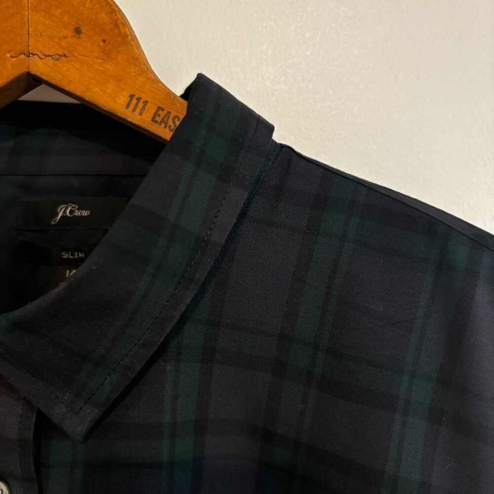 NWT J.CREW Slim Stretch Perfect Shirt in Black Watch Plaid